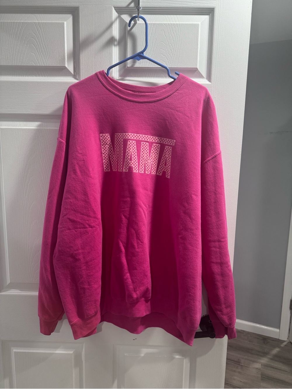 Port and Company Hot Pink Oversized Crewneck Sweatshirt with 'MAMA' Graphic